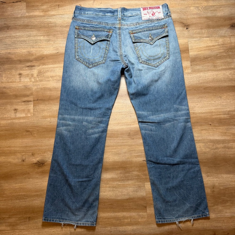 True Religion Bobby Big T Jeans Men 38x33 Blue Straight Leg Contrast Stitch USA